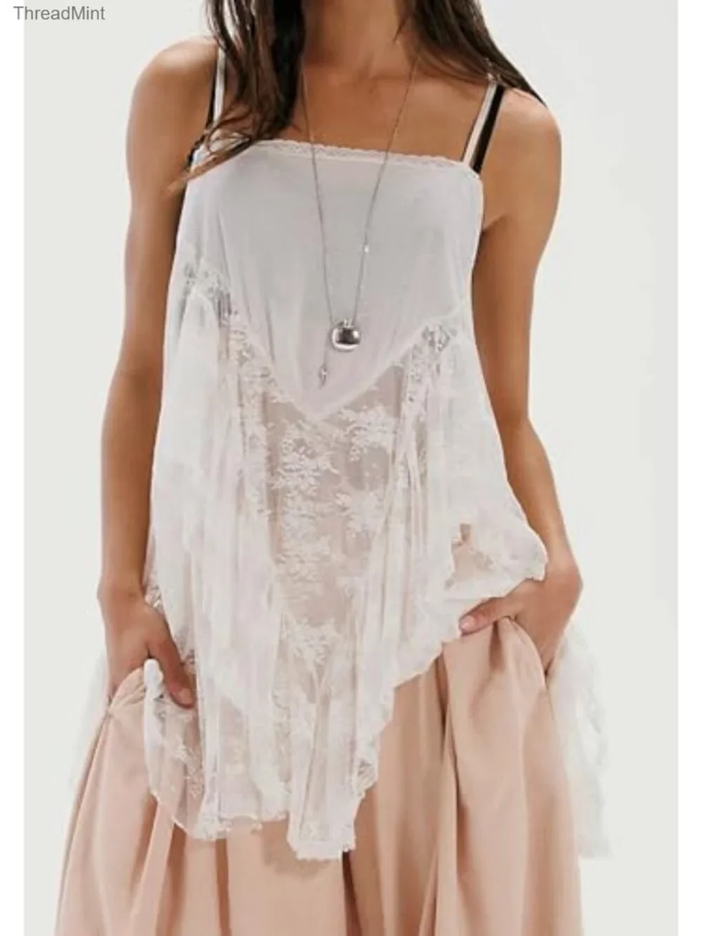 Lace Slip Dress with Adjustable Straps Square Neckline Mini